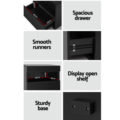 Artiss 2x Bedside Table LED - HERES Black