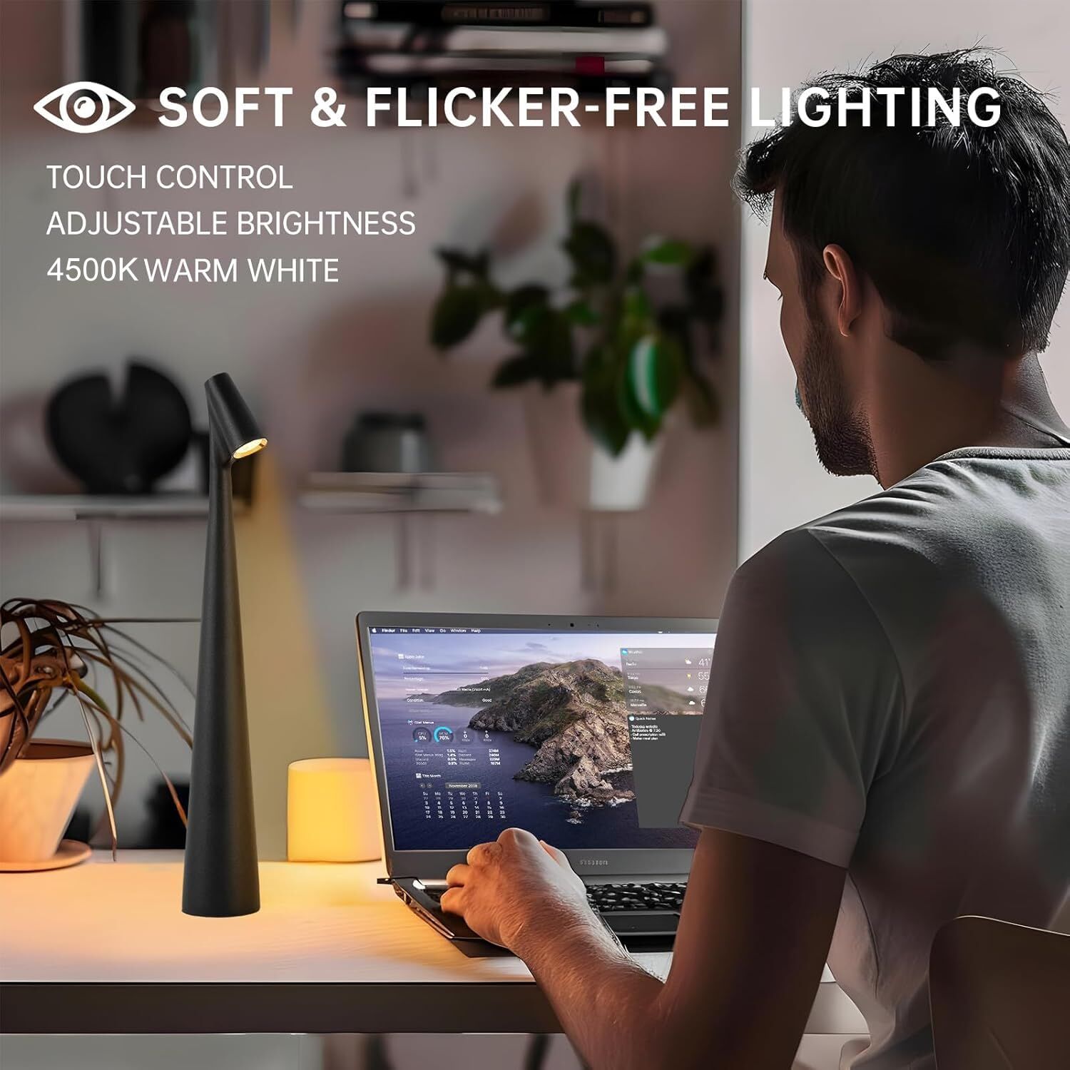 Portable LED Table Lamp 13.5" H – Touch Control, 3 Brightness Levels, Rechargeable Desk Light for Bedroom, Outdoor, Gift (Black) | Other Colors Available in Store