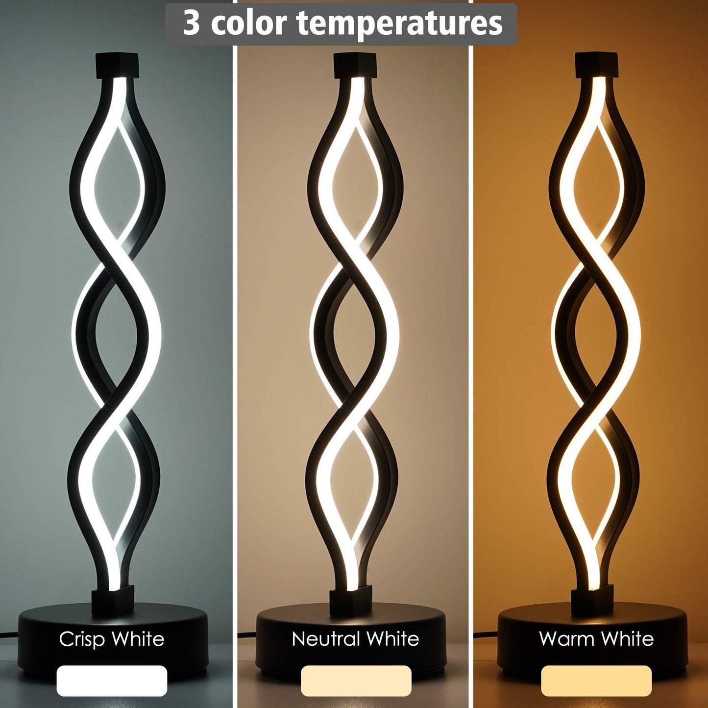 Twisted Spiral LED Table Lamp - Black