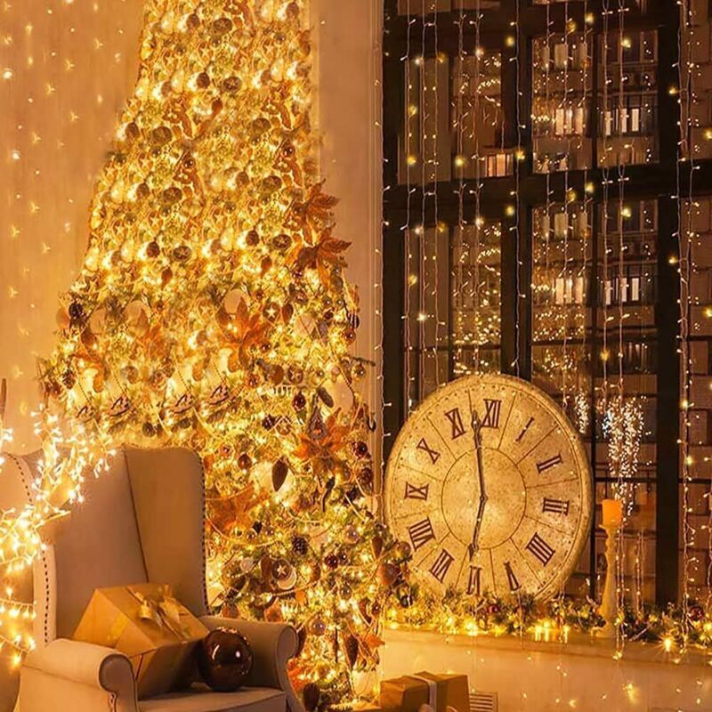 600 LED Waterproof Curtain Fairy Lights 8 Modes Warm White, 6 x 3 m