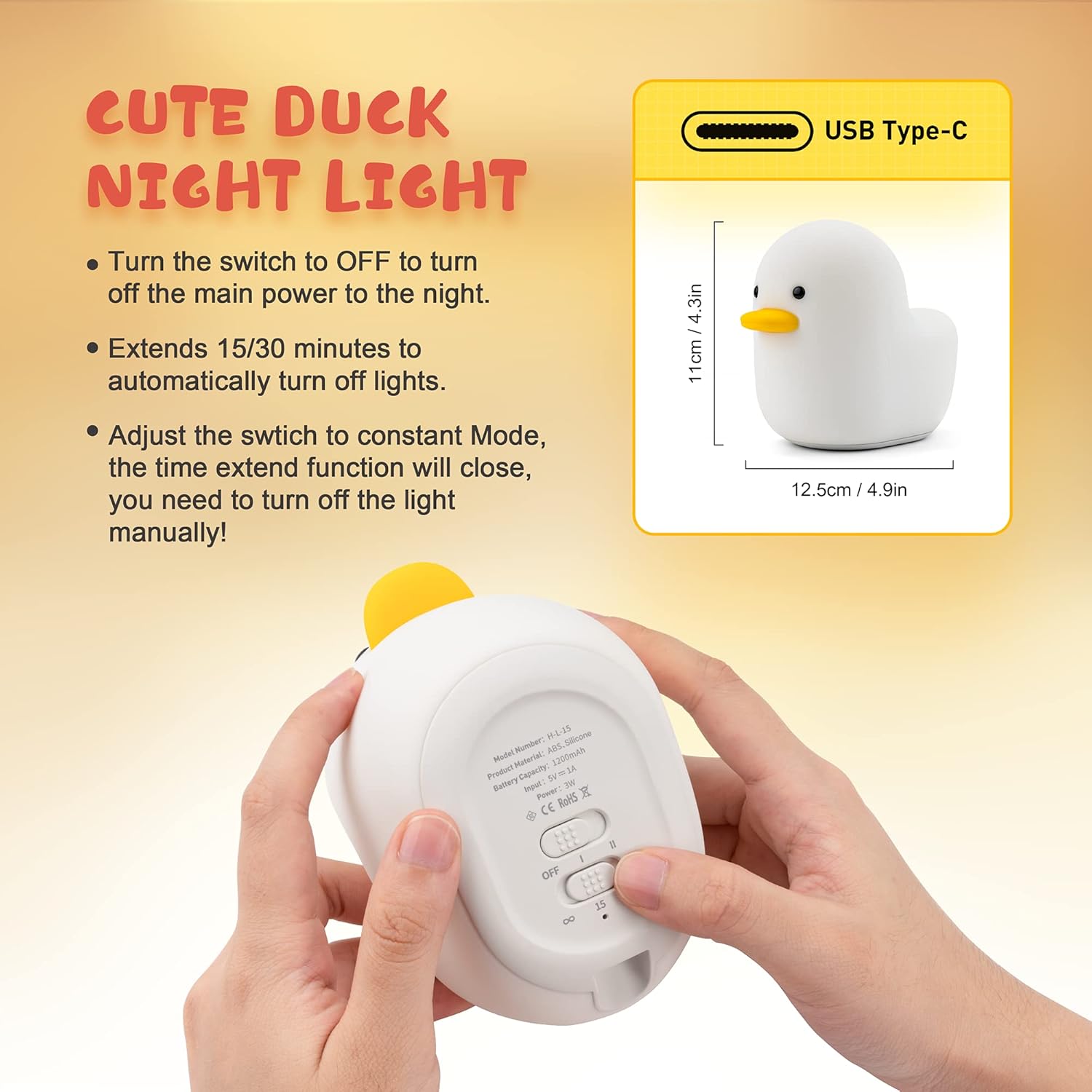 LED Duck Night Light, Cute Animal Silicone Nursery Night Light Rechargeable Table Lamp Bedside Lamp with Touch Sensor for Women Bedrooms, Livin