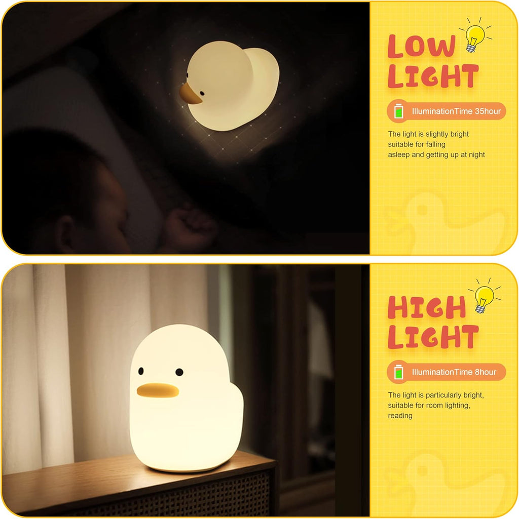 LED Duck Night Light, Cute Animal Silicone Nursery Night Light Rechargeable Table Lamp Bedside Lamp with Touch Sensor for Women Bedrooms, Livin