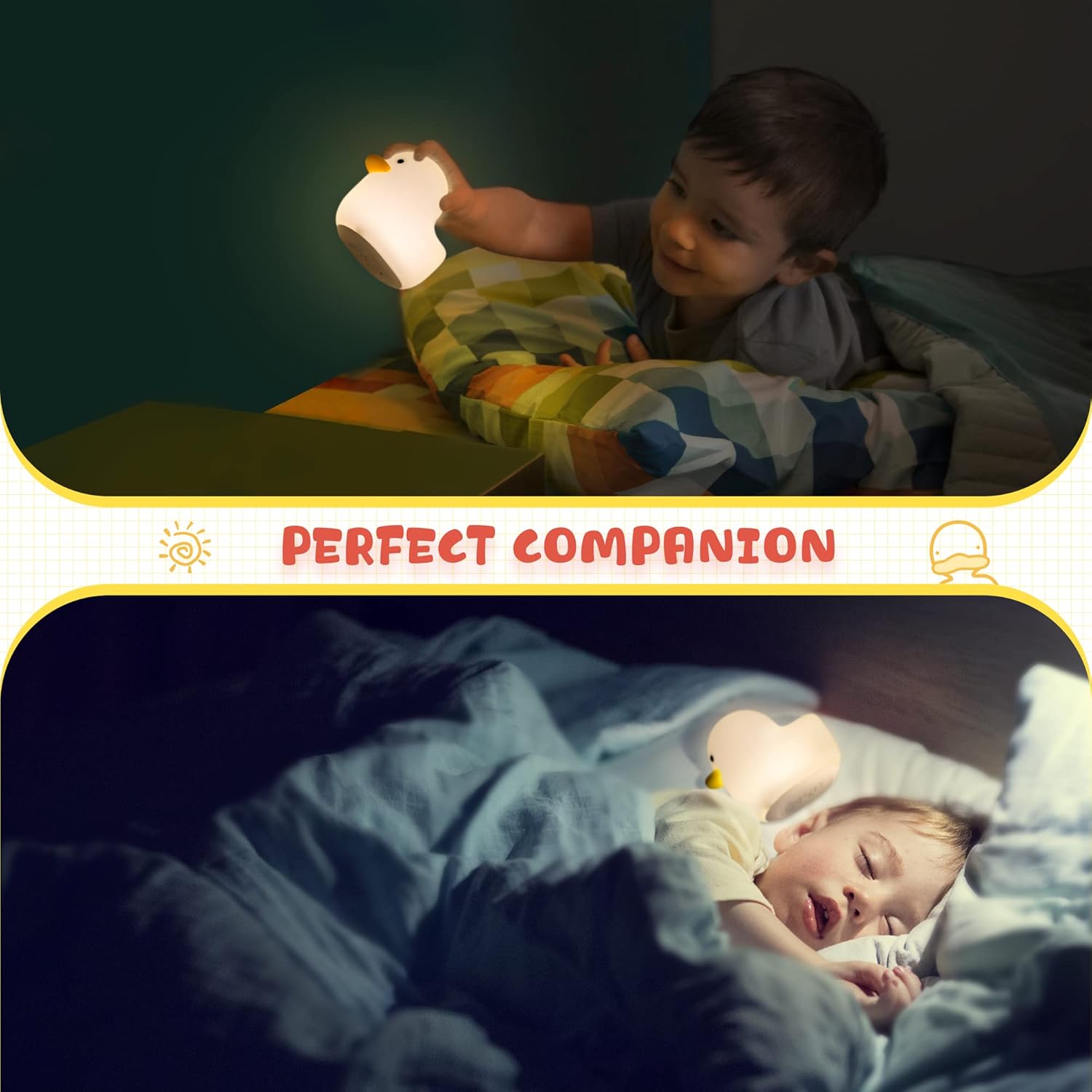 LED Duck Night Light, Cute Animal Silicone Nursery Night Light Rechargeable Table Lamp Bedside Lamp with Touch Sensor for Women Bedrooms, Livin