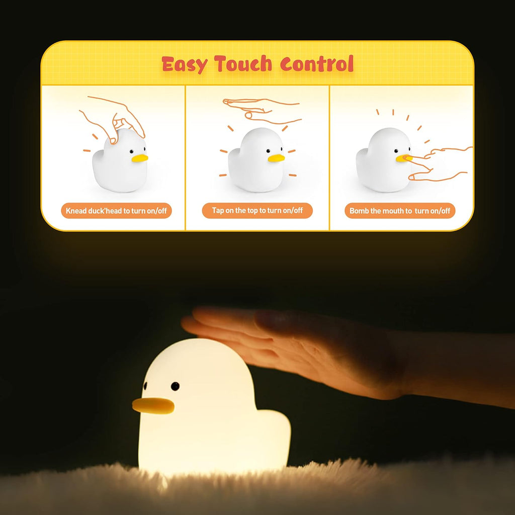 LED Duck Night Light, Cute Animal Silicone Nursery Night Light Rechargeable Table Lamp Bedside Lamp with Touch Sensor for Women Bedrooms, Livin