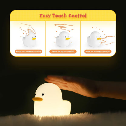 LED Duck Night Light, Cute Animal Silicone Nursery Night Light Rechargeable Table Lamp Bedside Lamp with Touch Sensor for Women Bedrooms, Livin