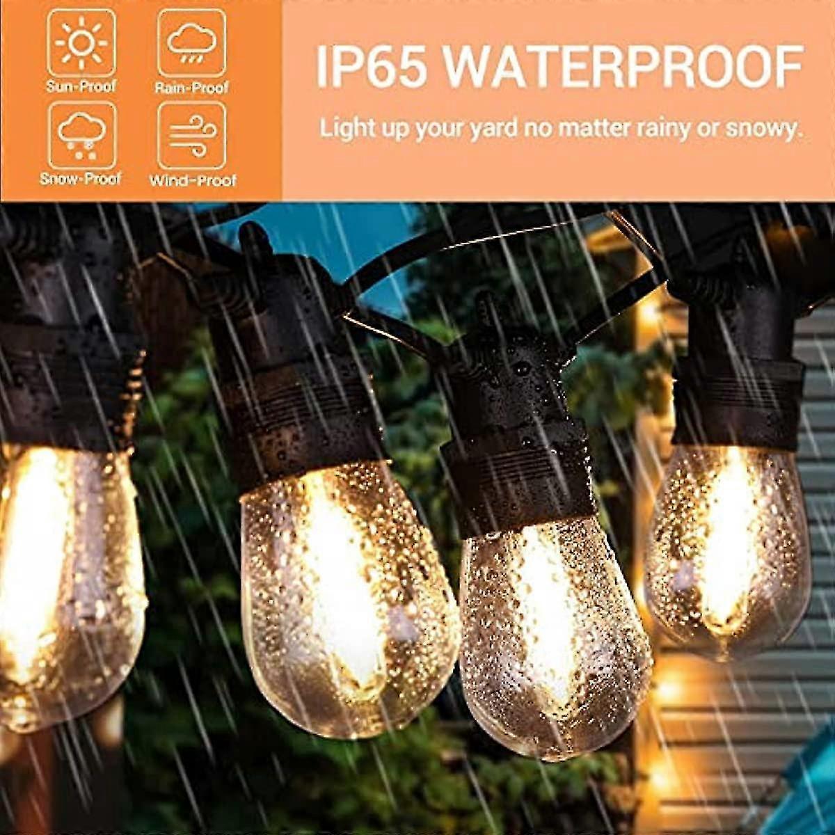 15M Outdoor Patio LED String Lights, IP65, S14 Bulbs, Expandable