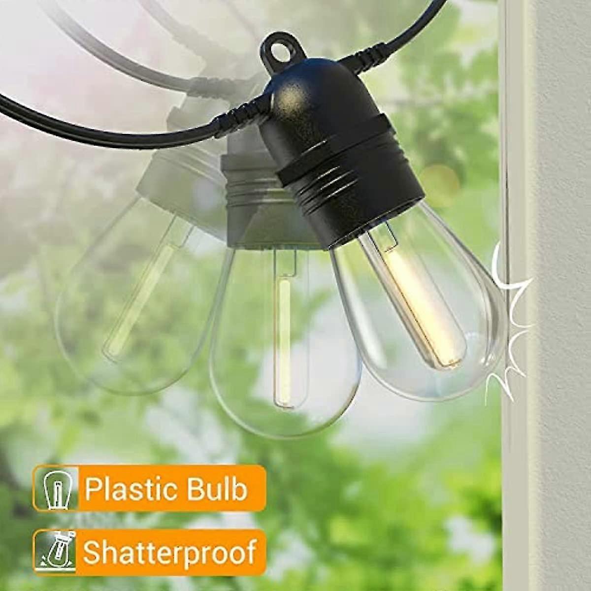 15M Outdoor Patio LED String Lights, IP65, S14 Bulbs, Expandable
