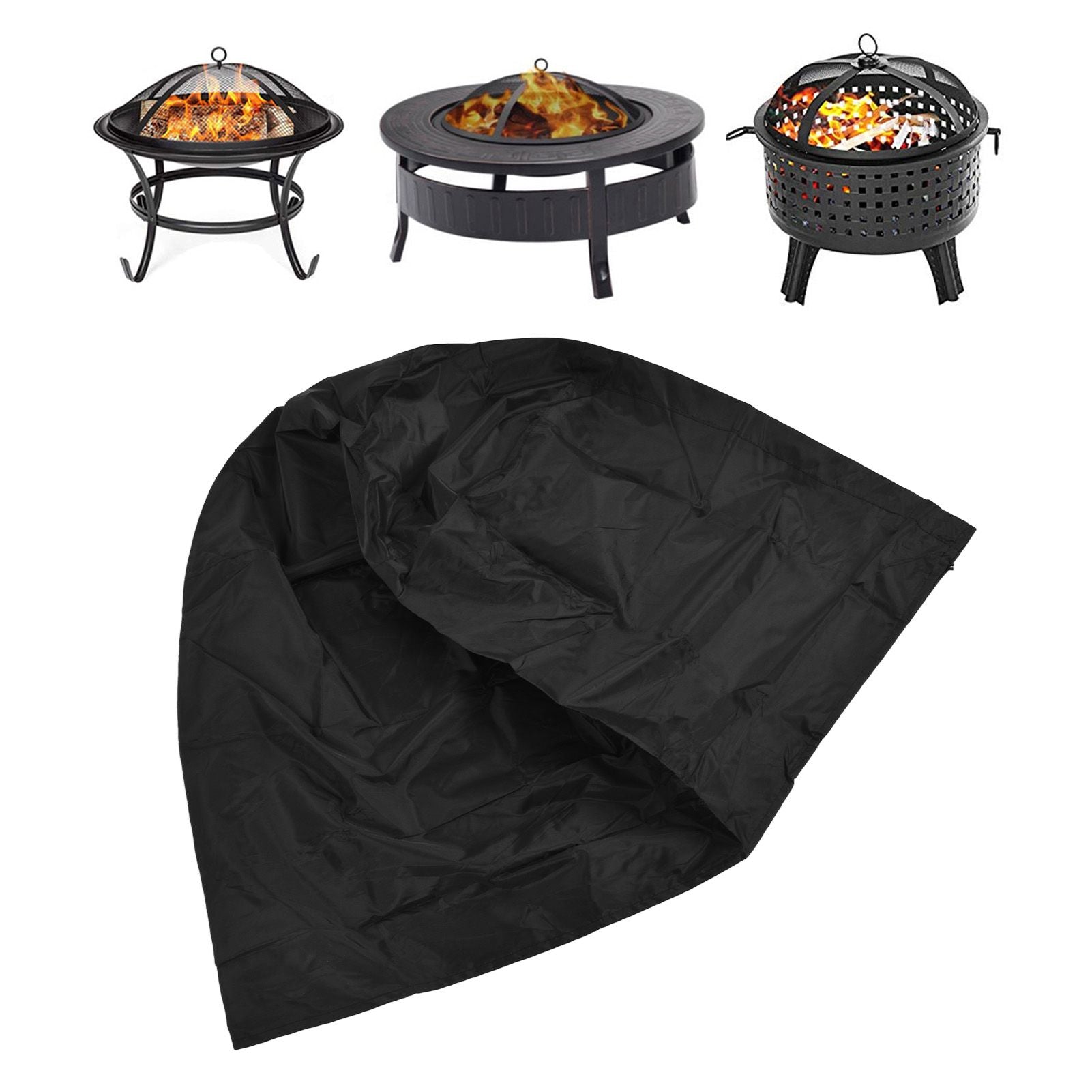 Fire Pit Cover Round Black Waterproof Dustproof Polyester Fiber Firepit Cover for Home Outdoor