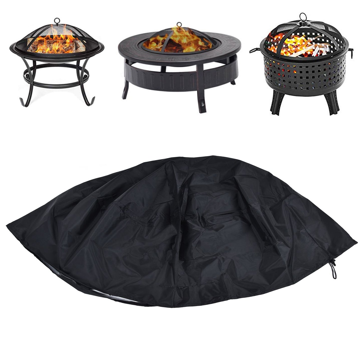Fire Pit Cover Round Patio Outdoor Fireplace Cover Waterproof Dustproof UV Protection for All Seasons Black