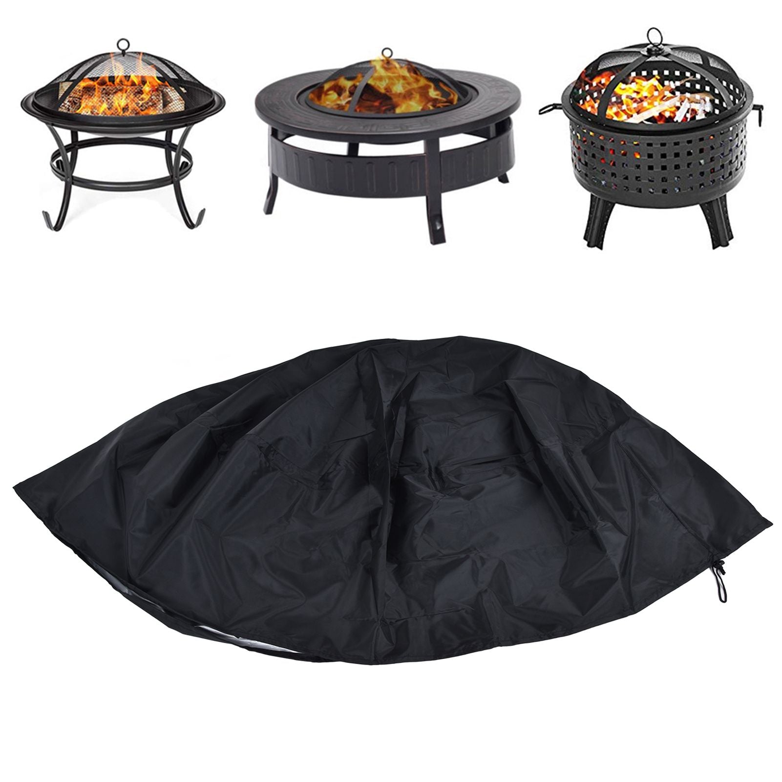 Fire Pit Cover Round Patio Outdoor Fireplace Cover Waterproof Dustproof UV Protection for All Seasons Black