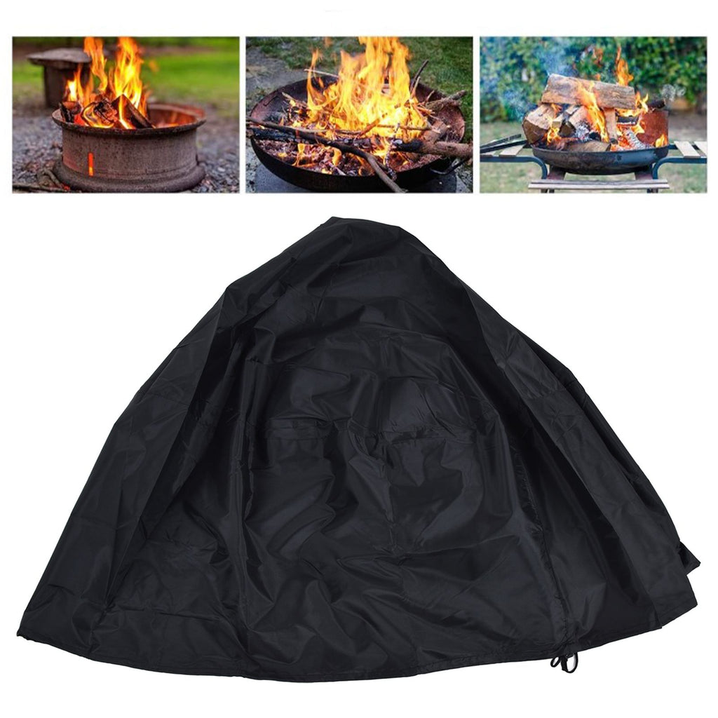 Fire Pit Cover Round Patio Outdoor Fireplace Cover Waterproof Dustproof UV Protection for All Seasons Black