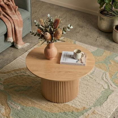Luxe Ribbed Round Coffee Table Wooden
