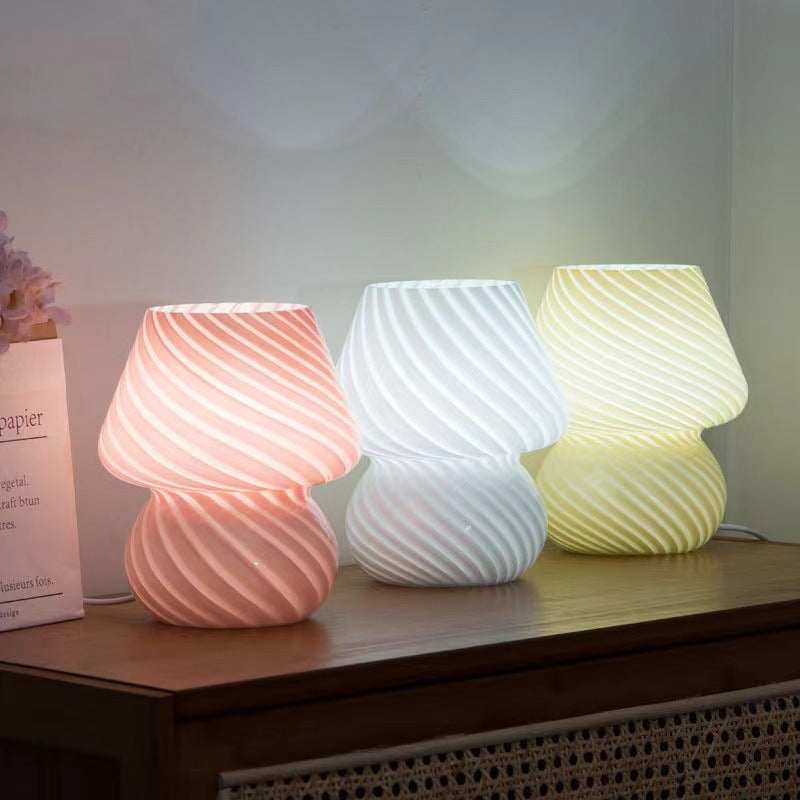 Retro Swirl Glass Mushroom Table Lamp
