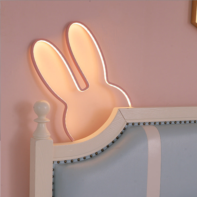 Pink 29x30cm Adorable Bunny LED Wall Night Light - USB Powered Warm White Lamp for Kids Room Decor