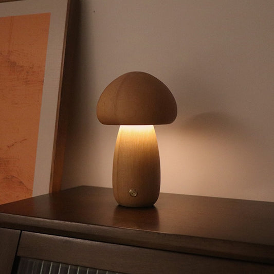Dun-dun Model Brown Solid Wood Mushroom LED Table Lamp - Large