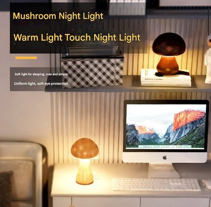 Dun-dun Model Brown Solid Wood Mushroom LED Table Lamp - Large