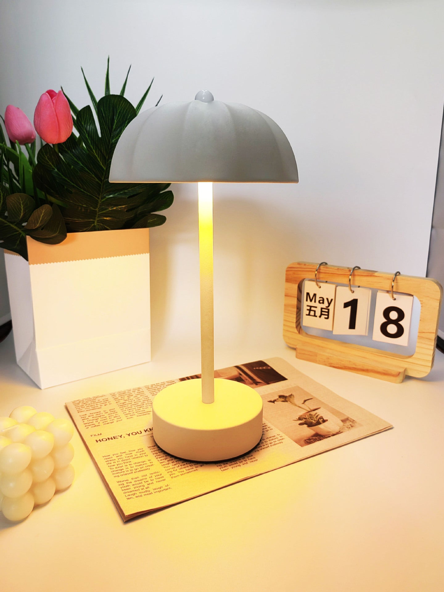 White Chic Mushroom LED Table Lamp - Rechargeable Cordless Touch Control 3-Color Adjustable Light for Bedroom Living Room Decor