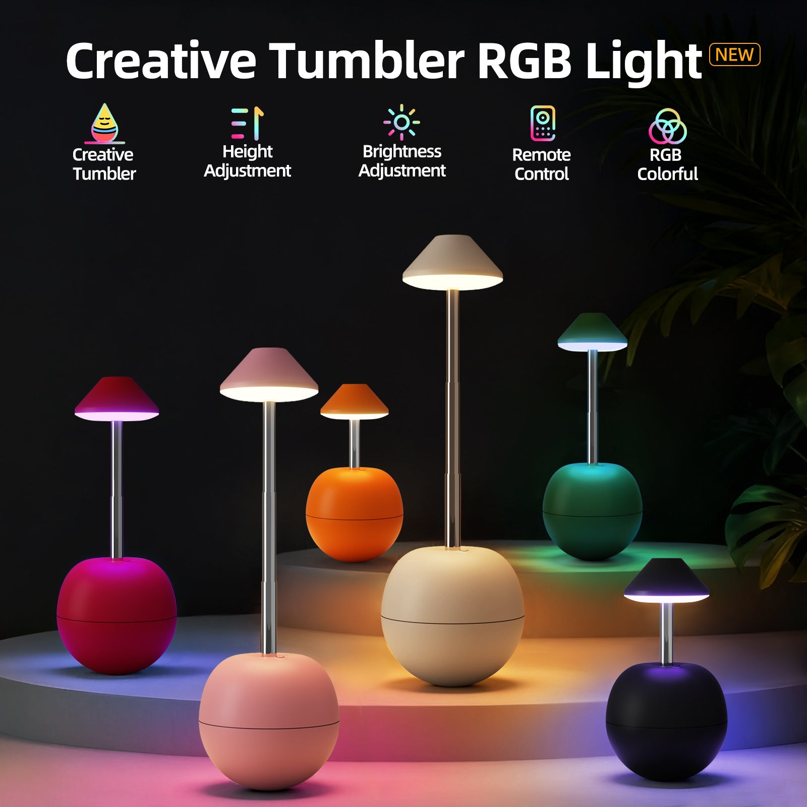 Green Creative Tumbler LED Night Light - Rechargeable RGB Desk Lamp with Remote Control - Height Adjustable, Brightness Adjustable, Bedside Ambient Light
