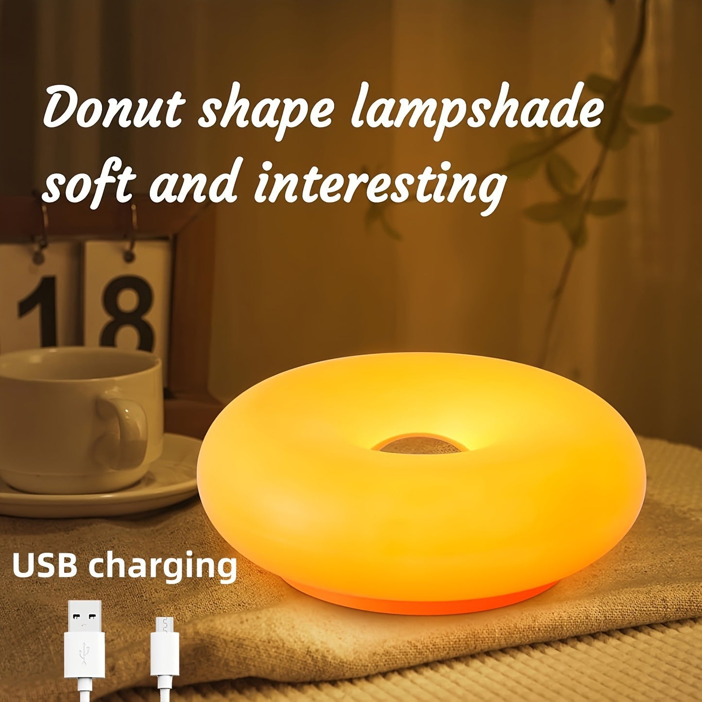 Retro Bauhaus Donut Bedside Lamp - Vibrant Orange