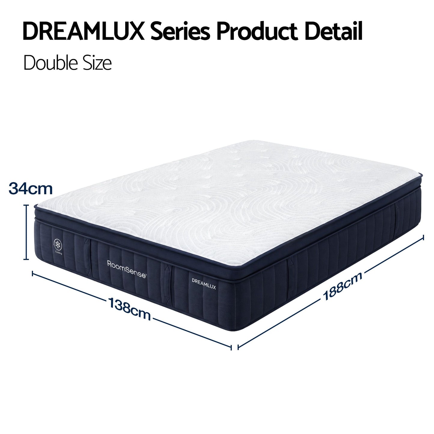 RoomSense Double Mattress, 34cm Thick Medium Firm Hybrid Mattress for Back Pain Relief, Tencel Cooling Pocket Spring Mattress in a Box