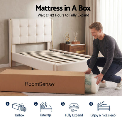 RoomSense Double Mattress, 34cm Thick Medium Firm Hybrid Mattress for Back Pain Relief, Tencel Cooling Pocket Spring Mattress in a Box