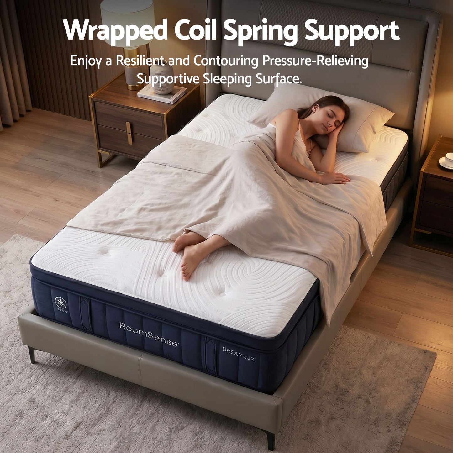 RoomSense Single Mattress, 34cm Thick Medium Firm Hybrid Mattress for Back Pain Relief, Tencel Cooling Pocket Spring Mattress in a Box