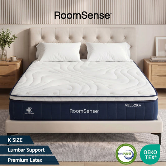 RoomSense King Mattress , 30cm Medium Firm Hybrid Mattress with Latex Lumbar Support for Back Pain Relief , Pocket Spring Mattress in a Box