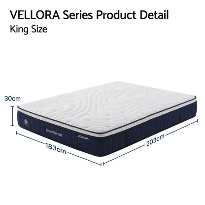 RoomSense King Mattress , 30cm Medium Firm Hybrid Mattress with Latex Lumbar Support for Back Pain Relief , Pocket Spring Mattress in a Box