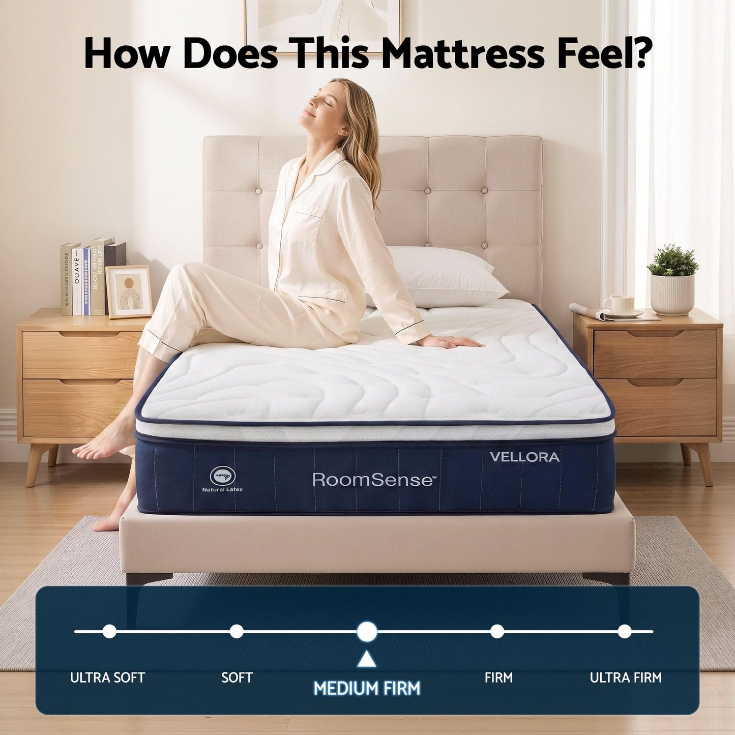 RoomSense King Mattress , 30cm Medium Firm Hybrid Mattress with Latex Lumbar Support for Back Pain Relief , Pocket Spring Mattress in a Box