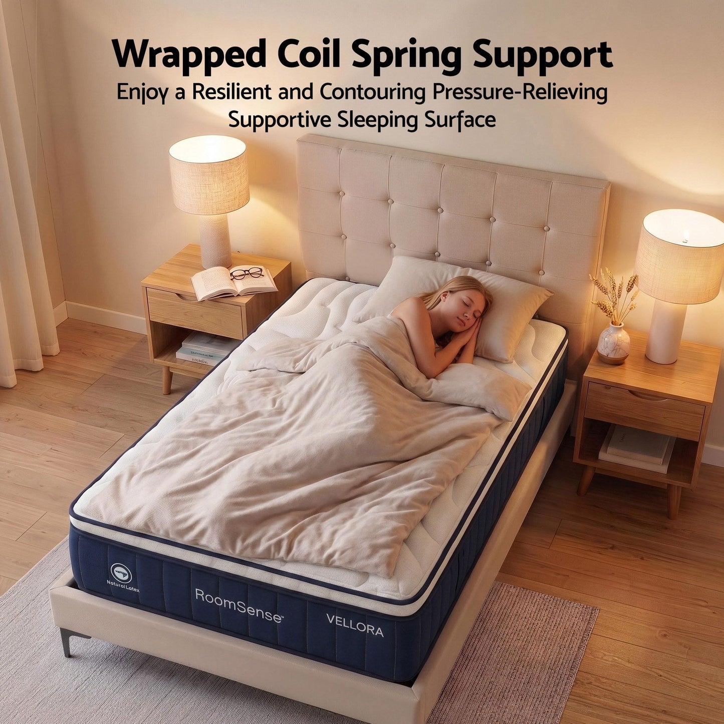 RoomSense King Mattress , 30cm Medium Firm Hybrid Mattress with Latex Lumbar Support for Back Pain Relief , Pocket Spring Mattress in a Box