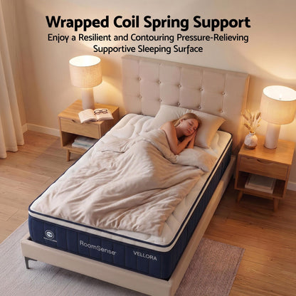 RoomSense King Mattress , 30cm Medium Firm Hybrid Mattress with Latex Lumbar Support for Back Pain Relief , Pocket Spring Mattress in a Box