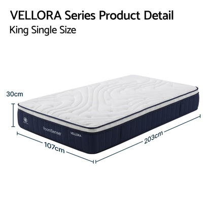 RoomSense King Single Mattress , 30cm Medium Firm Hybrid Mattress with Latex Lumbar Support for Back Pain Relief , Pocket Spring Mattress in a Box