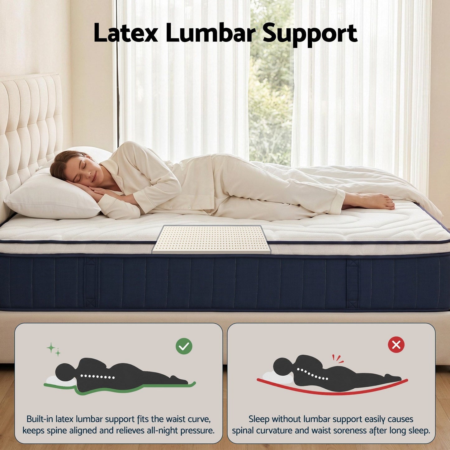 RoomSense King Single Mattress , 30cm Medium Firm Hybrid Mattress with Latex Lumbar Support for Back Pain Relief , Pocket Spring Mattress in a Box