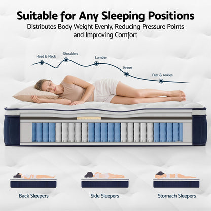 RoomSense King Single Mattress , 30cm Medium Firm Hybrid Mattress with Latex Lumbar Support for Back Pain Relief , Pocket Spring Mattress in a Box