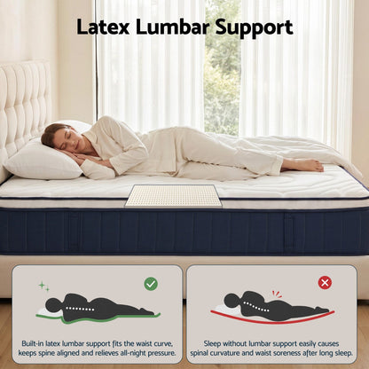 RoomSense Queen Mattress , 30cm Medium Firm Hybrid Mattress with Latex Lumbar Support for Back Pain Relief , Pocket Spring Mattress Queen Size in a Box