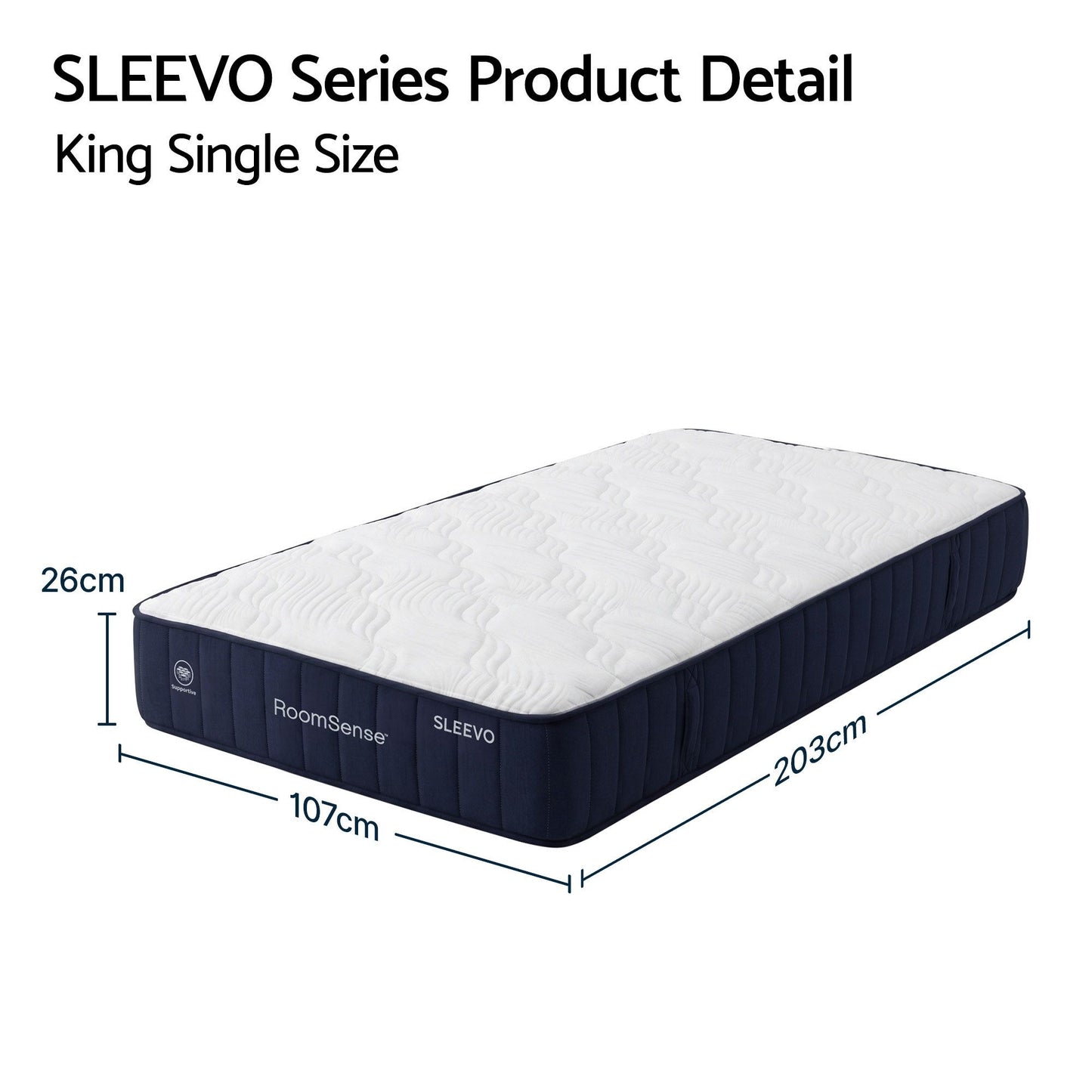 RoomSense King Single Mattress, 26cm Orthopedic Firm Mattress for Back Pain Relief, Pocket Spring Hybrid Mattress in a box