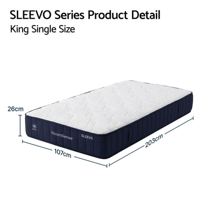 RoomSense King Single Mattress, 26cm Orthopedic Firm Mattress for Back Pain Relief, Pocket Spring Hybrid Mattress in a box