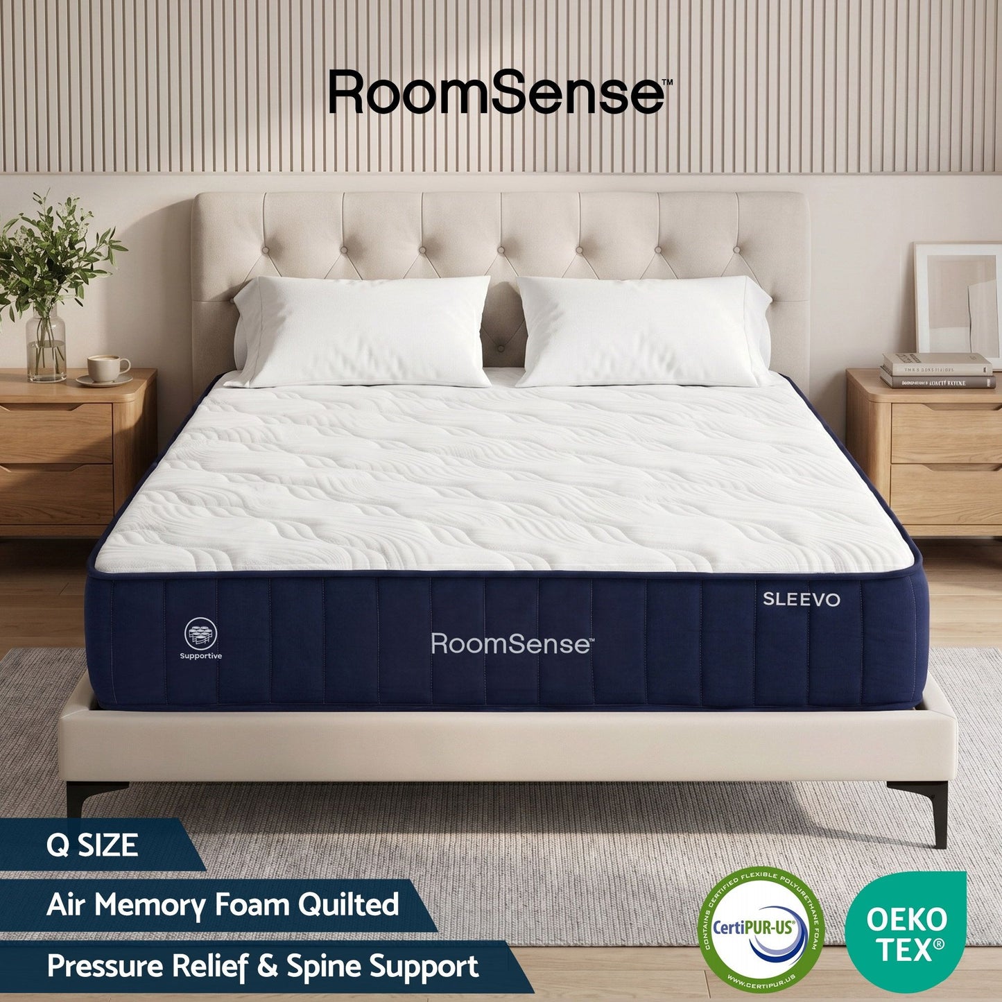 RoomSense Queen Mattress, 26cm Orthopedic Firm Mattress for Back Pain Relief, Pocket Spring Hybrid Mattress