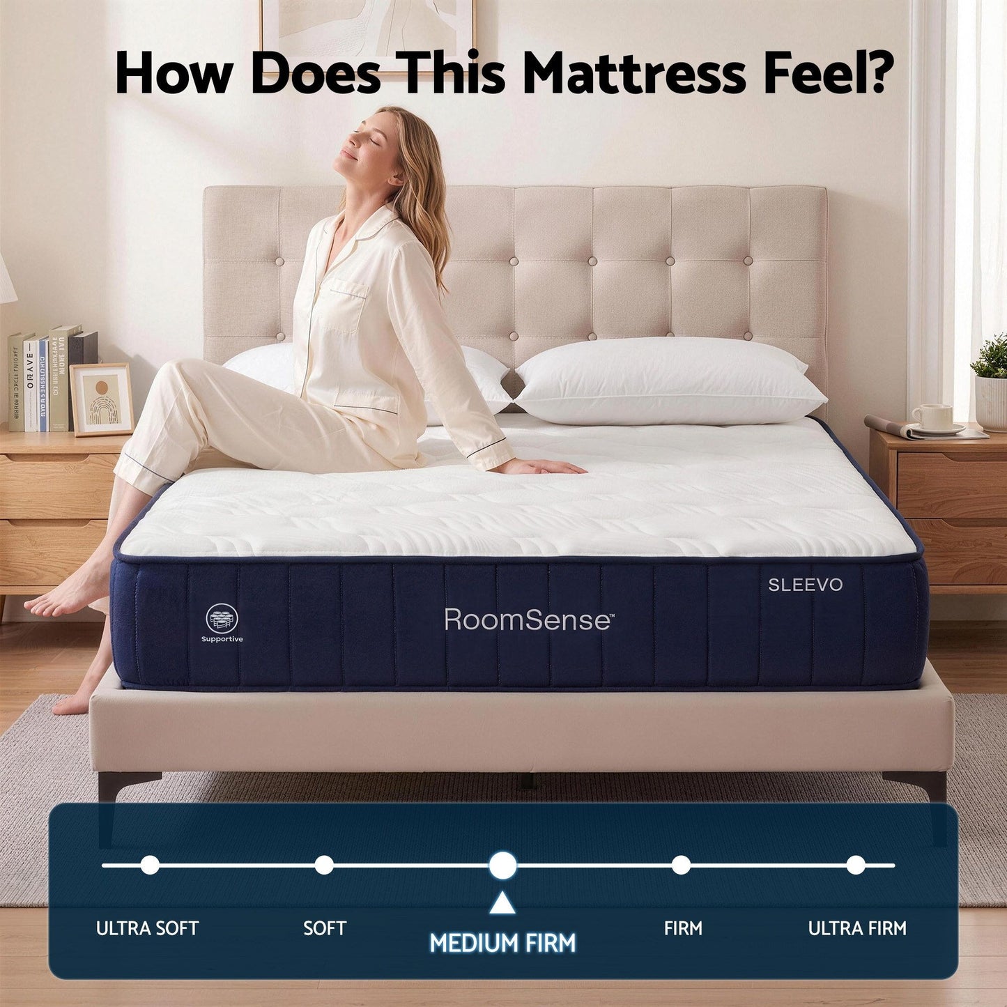 RoomSense Queen Mattress, 26cm Orthopedic Firm Mattress for Back Pain Relief, Pocket Spring Hybrid Mattress